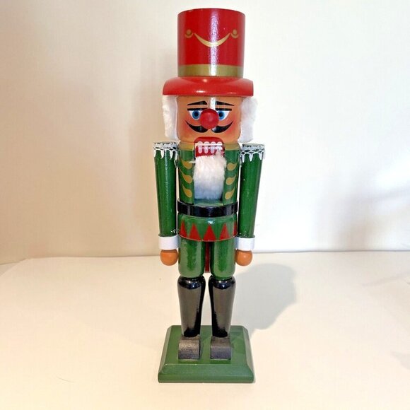 Vintage Wooden Nutcracker Soldier 13" Green Red Colorful Christmas Holiday - Picture 1 of 9